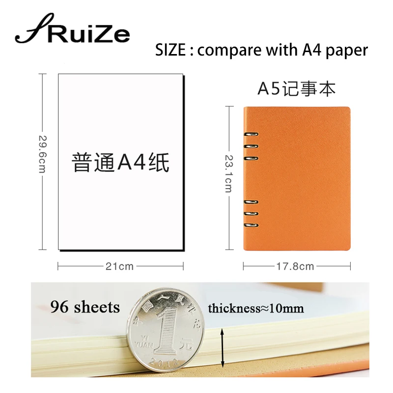 RuiZe hard cover A5 leather spiral notebook agenda 6 ring binder daily planner organizer office note book 2020 engraved name