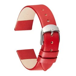 Elegant Women's Soft Calfskin Leather Watch Strap - Thin Fashion Bracelet Wristband - 22mm (Red)