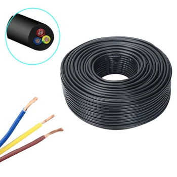 

10m 0.5/0.75mm2 2/3 Cores Pins Copper Wire Conductor Electric RVV Cable Black for waterproof connector floodlight lawn garden