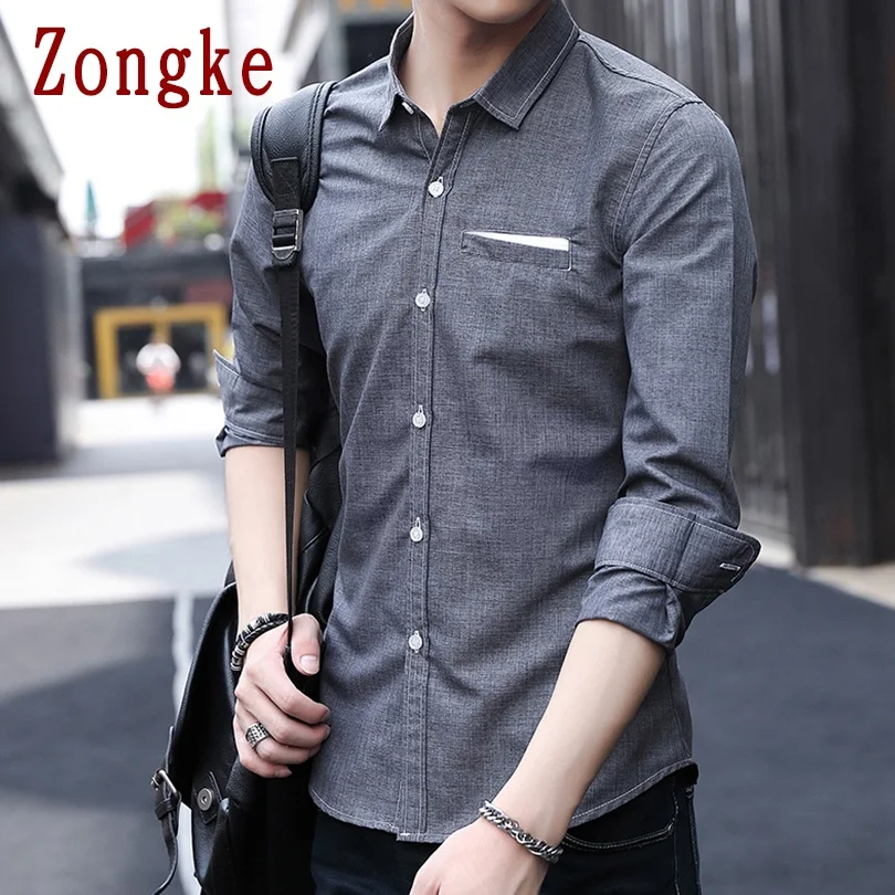 

Zongke 2020 New Spring Casual Long Sleeve Shirt Men Slim Fit Solid Business Men Shirt Male Clothing Brand Tops Plus Size M-3XL