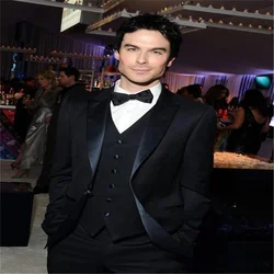 New High-Quality Customized Fashion Design Black Men's Suit, Peak Lapel, Groom's Stylish Slim 3-Piece Set (Jacket +Pants + Vest)