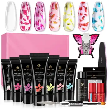 

Saviland Poly Nail Gel Kit Amazing Dried Flowers Nail Extension Gel Kit with Slip Solution Builder Gel Nail Manicure Set
