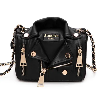 

New Designer Women Jacket Clothes Handbag Black Sliver Jackets Shaped Punk Motobike Silver Women Shoulder Bag Mini Crossbody Bag