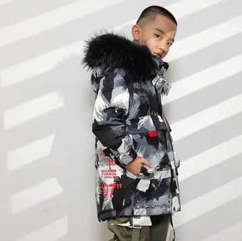 

-30 degree Russian winter white duck down jackets for baby boys children print thicken warm coats kids outerwear tops ws1088