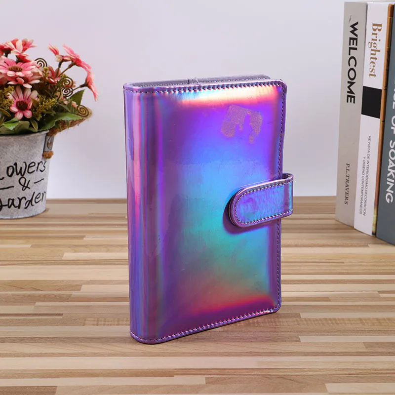 Classeur à Anneaux En Cuir Synthétique A5 - Couverture Interchangeable Violette - Avec Poches Pour Cartes Et Stylo - Pour Feuilles Mobiles Standard