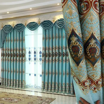 

European Style Curtains for Living Dining Room Bedroom Light Luxury Embroidered Curtains Tulle Finished Product Customization
