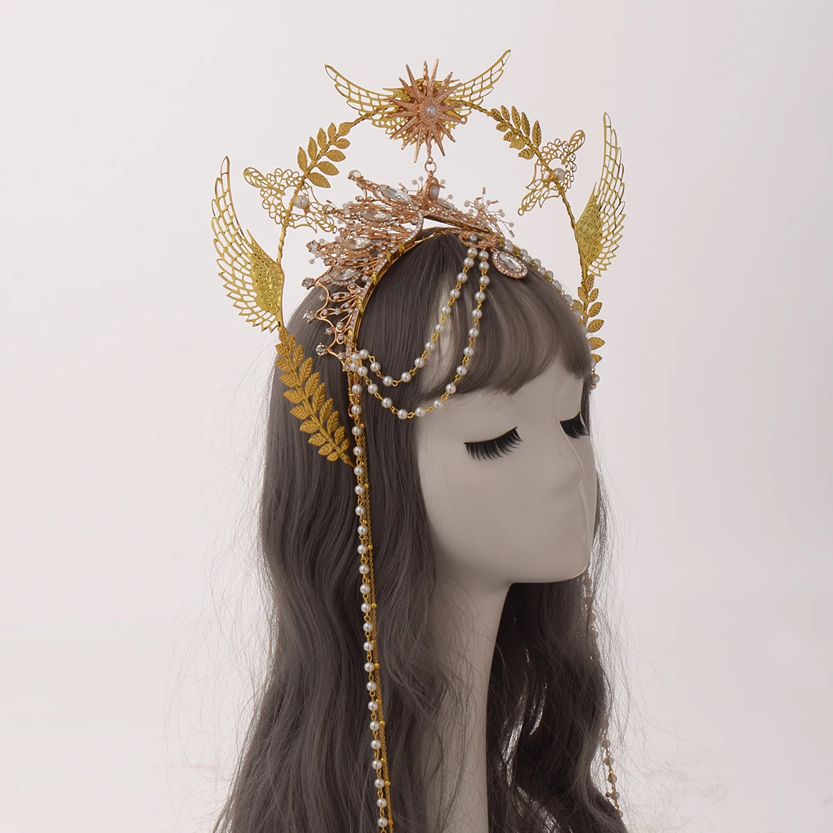 Details about   Retro Baroque Halo Crown Black Feather Virgin Mary Tiara Halloween Headband Prop