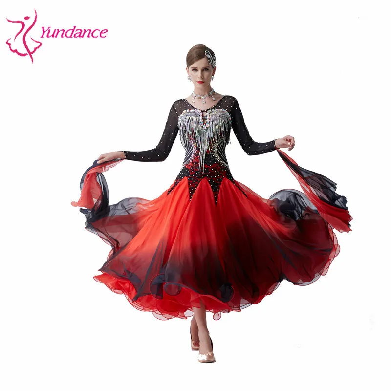 

B-19492 Hand make red long sleeve ballroom dance competition dresses woman ballroom dress waltz dress ballroom dance dresses