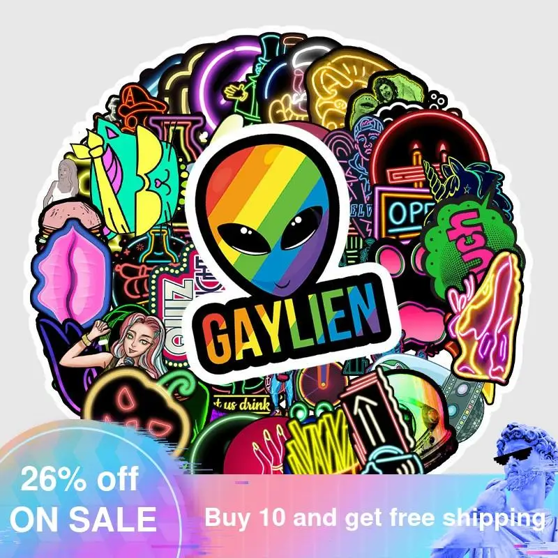 

53Pcs Neon Sign Stickers Colorful Light Billboard Anime Decals Kids Toys Sticker on Laptop Scrapbooking Car Fridge Suitcase Fun