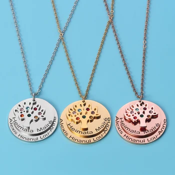 

Custom 1-7 Name Necklace Family Tree of Life Letter Necklaces Birth Stone Jewelery Vintage Gift for Grandmas Mom