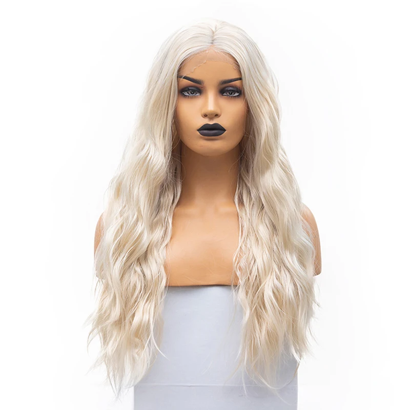 

RONGDUOYI Blonde Loose Wave Synthetic Heat Friendly Fiber Hair Lace Front Wigs for Women with Middle Part Daily Wear Cosplay Wig