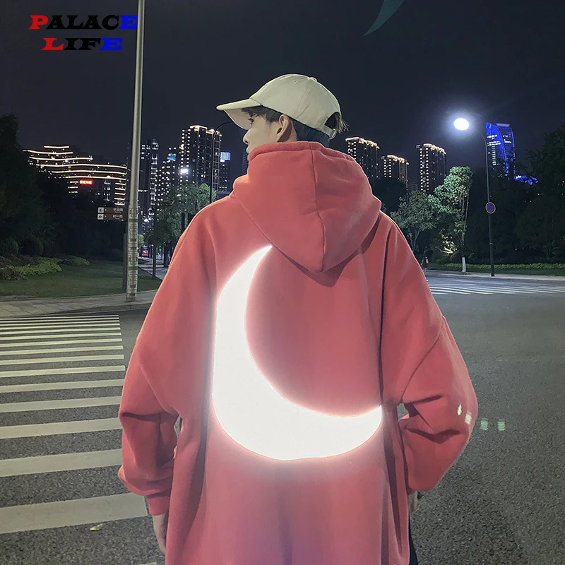 Moon Reflective print Hoodies Men's Sweatshirt Orange Autumn Winter Sweatshirts Men Streetwear Cool korean Loose Hoodies Male Moon Reflective print Hoodies Men's Sweatshirt Orange Autumn Winter Sweatshirts Men Streetwear Cool korean Loose Hoodies Male