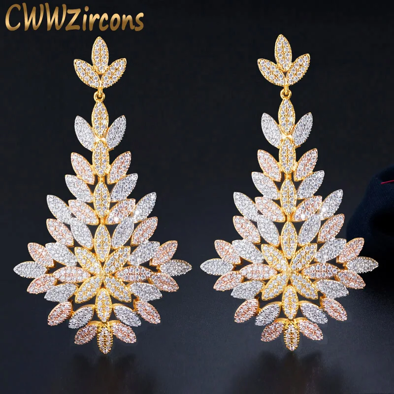 CWWZircons 80 мм роскошные эксклюзивные длинные серьги с листом из фианита большие для