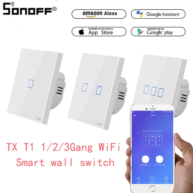 

Sonoff T1 TX Smart Switch with 1/2/3 Gangs WiFi Panel Switch for Google Home Alexa Home Automation Smart Home Wifi Sensor EU&UK