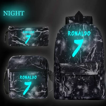 

3Pcs/Sets Cristiano Ronaldo CR7 School Backpack with Shoulder Bag Cute Pencil Case Backpack For Teenage Bag Girls Boys