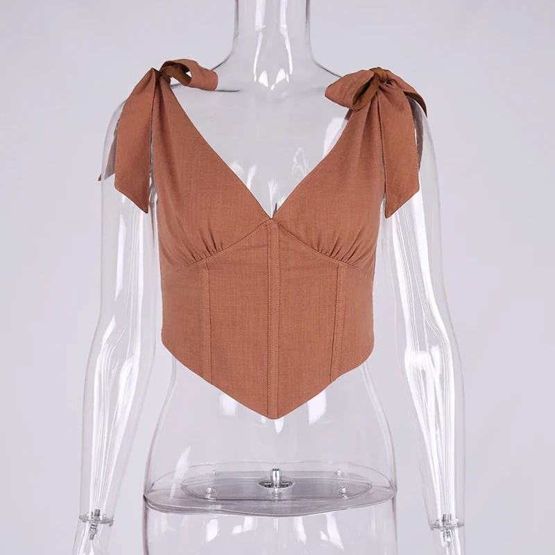 NewAsia Corset Top Sexy Boning 2 Layers Lace up Straps V Neck Zipper Bodycon Tank Top White Fashion Camis Crop Tops Women 2021