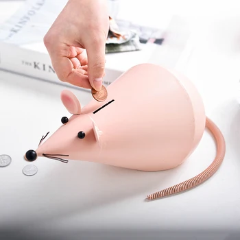 

Nordic Tumbler Iron Mouse Piggy Bank Metal Coin Save Container Money Box Desktop Decor Home Decoration Kids Toy Birthday Gift