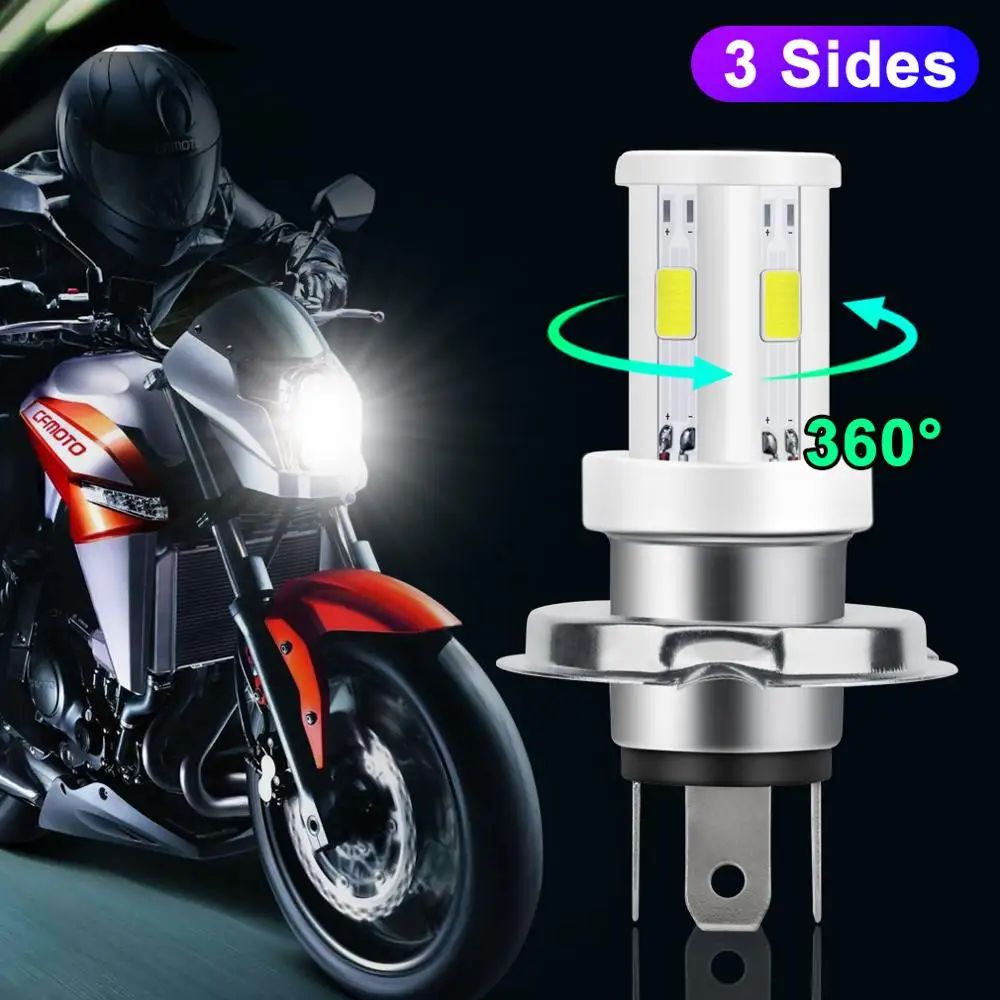 Ceramic H4 Led Motorcycle Headlight Bulbs 3 Sides COB Chips 1200LM