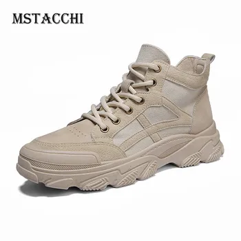 

MStacchi Mature Street Style High-Top Solid Color Men Vulcanized Shoes Round Toe Cross-tied Wearproof Thick Bottom Sneaker 2020