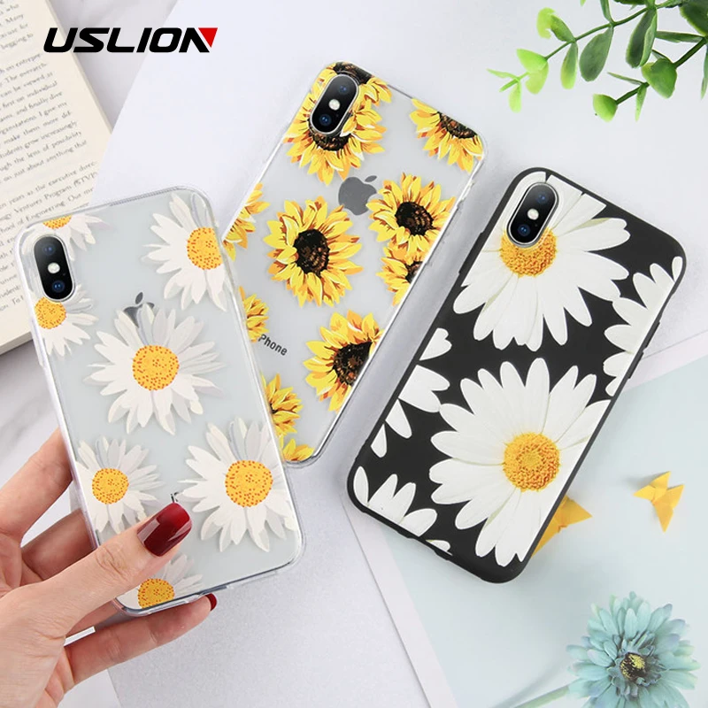 Прозрачный чехол USLION с подсолнухом для iPhone 6 6s 7 8 Plus прозрачный мягкий XS Max XR X 5 SE