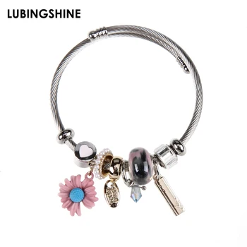

Luxury Stainless Steel Bracelets Bangles Female Flower Animal Pendant Party Wedding Charm Bracelet for Women Fashion Jewelry