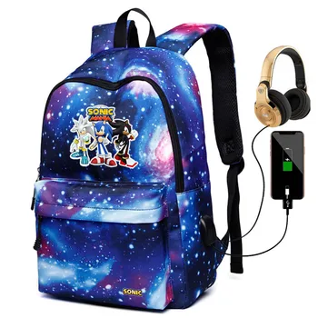

Sonic Anime Hip Hop Mochila Unisex USB Charging College Out Sport Backpack Middle School Students Bookbag