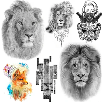 

Tribal Lion King Of Beast Temporary Tattoo Sticker For Men Women Sexy Tattoo Body Art Gun Warrior Feather Fake Arm Tatoo Adults
