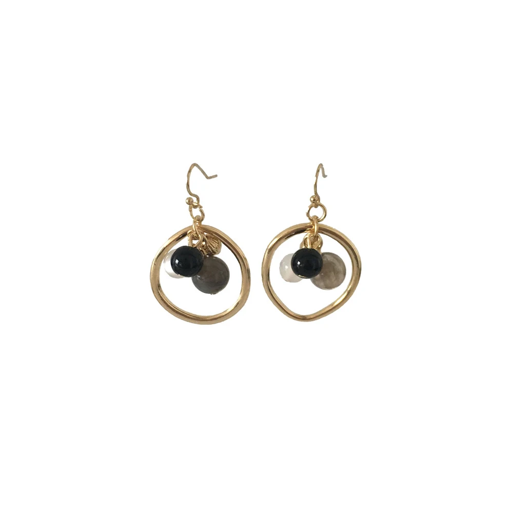 

CASUAL DROP EARRINGS GOLD COLOR CIRCLE WITH BLACK/WHITE/GRAY BALL 2019 HOT SUMMER NEW TRENDY