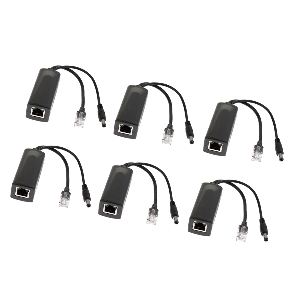 6Piece Active 48V to 12V PoE Power Over Ethernet Splitter Compliant with IEEE 802.3af / at
