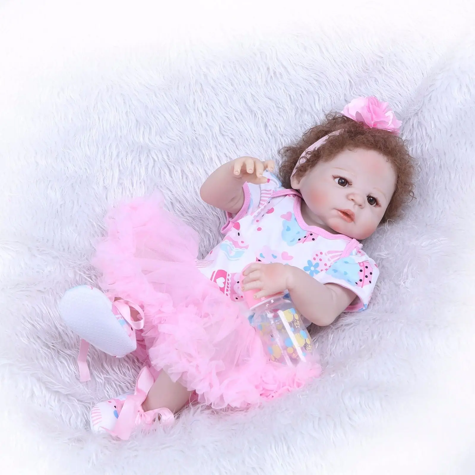 2" Reborn Baby Doll девочка полностью виниловые силиконовые вьющиеся волосы Анатомически правильные игрушки для детей Детские игрушки для девочек