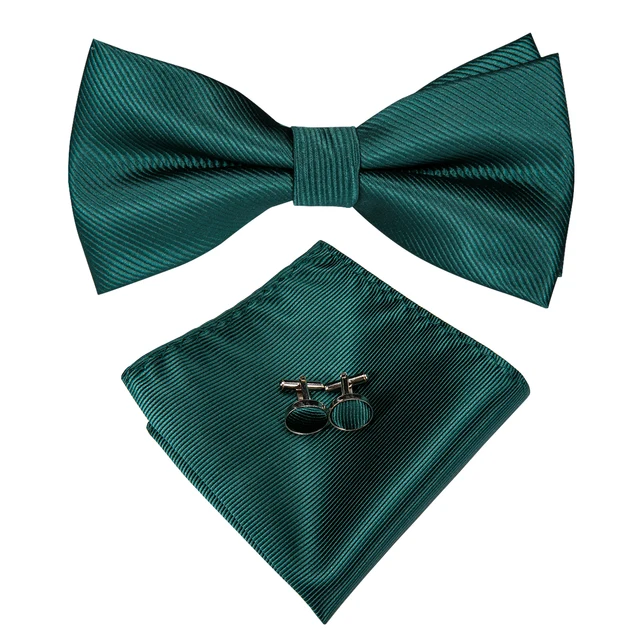Hi-Tie Natale Verde Cravatte per Gli Uomini di Seta del Legame di Farfalla Bow Tie Hanky Gemelli Set Festa di Nozze Paisley plaid Solido Bowtie 3