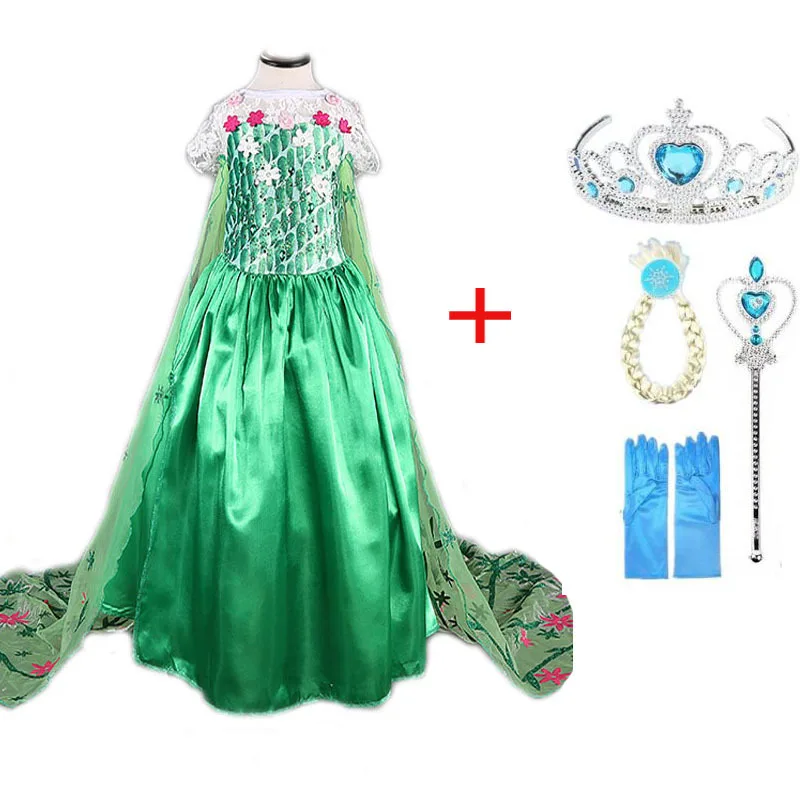 

Fever Green Elsa Dress Costume Summer Girls Dress Kids Cosplay Party Dresses Princess Anna Congelados Vestidos Children Clothing