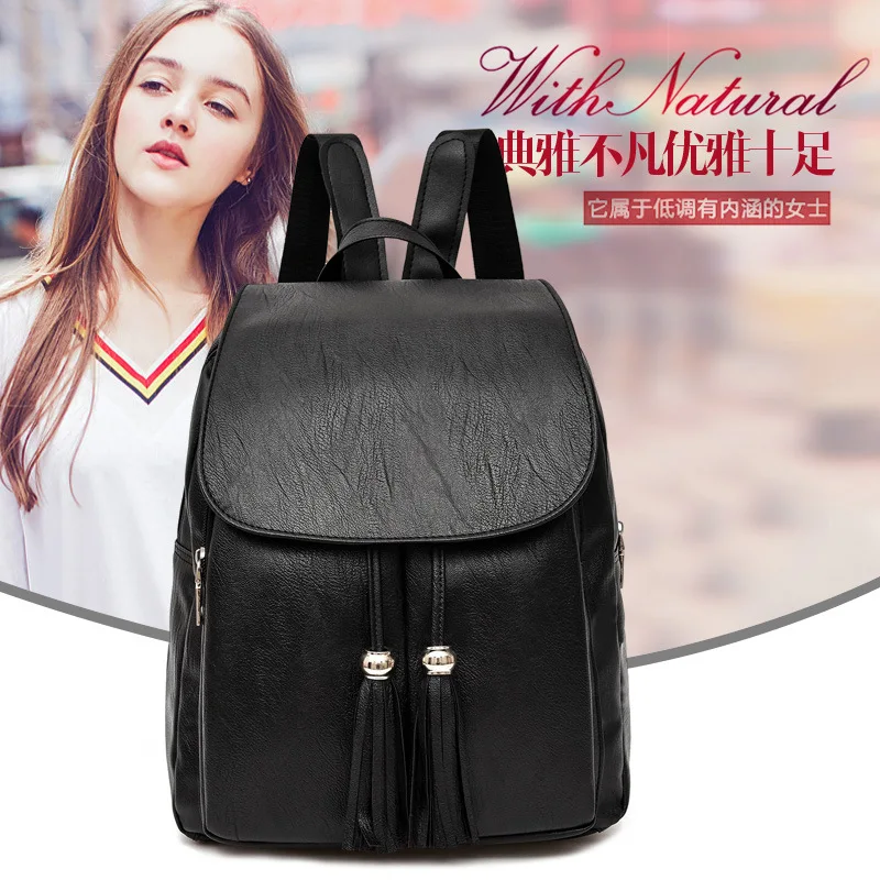 

Backpack 2018 New Style Korean-style Tassels Trend of Fashion PU Leather Women's Backpack College Style WOMEN'S Bag School Bag