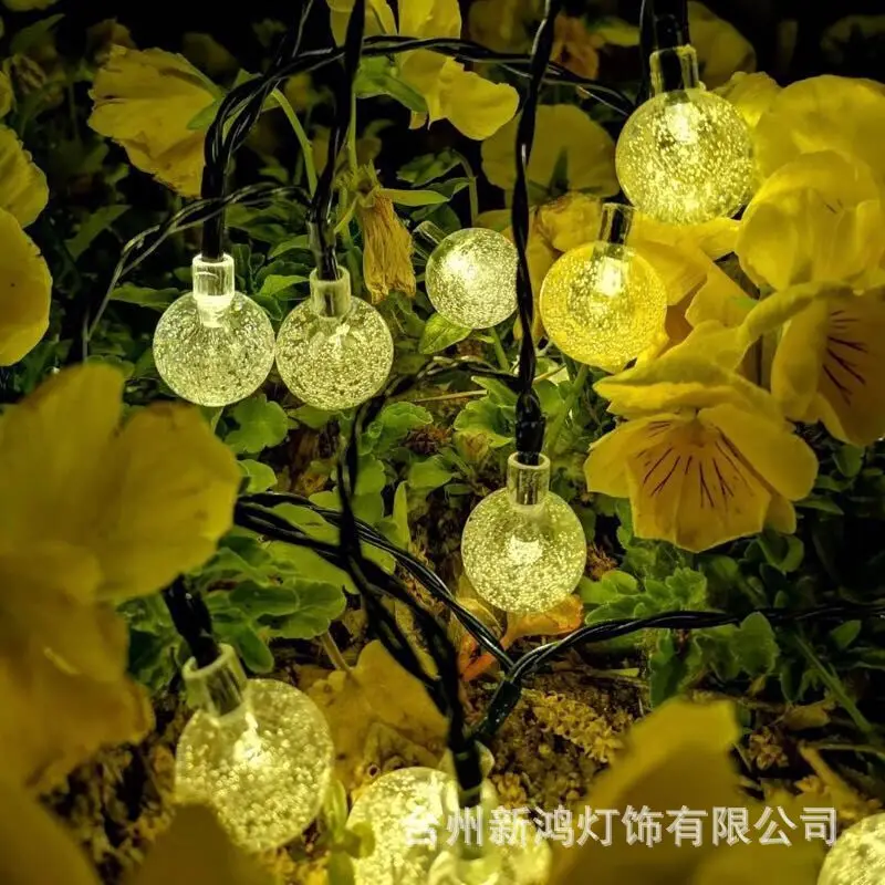 Amazon Christmas Outdoor Waterproof Courtyard Decorative String Lights Bubble Ball Lighting Chain Solar Crystal Ball LED Light