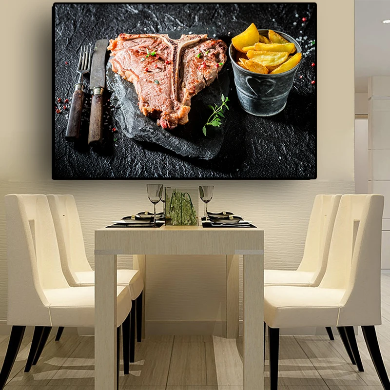 

Knife and Fork Meat Vegetable Kitchen Canvas Painting Cuadros Scandinavian Posters and Prints Wall Art Food Picture Living Room