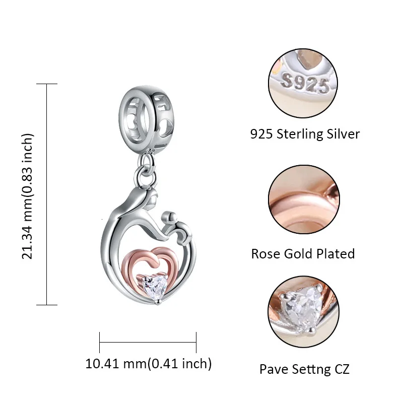 SG Серебро 925 амулеты мама и ребенок сердце Шарм fit pandora браслет с подвеской для ювелирных изделий для женщин Подарки новое поступление