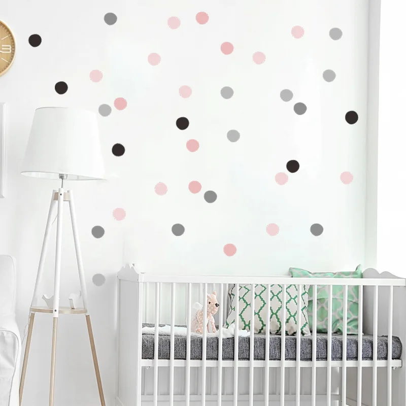 Colored Pink Gray Dots Wall Stickers For Kids Room Children Baby Bedroom Living Home Decoration Art Sticker | Дом и сад
