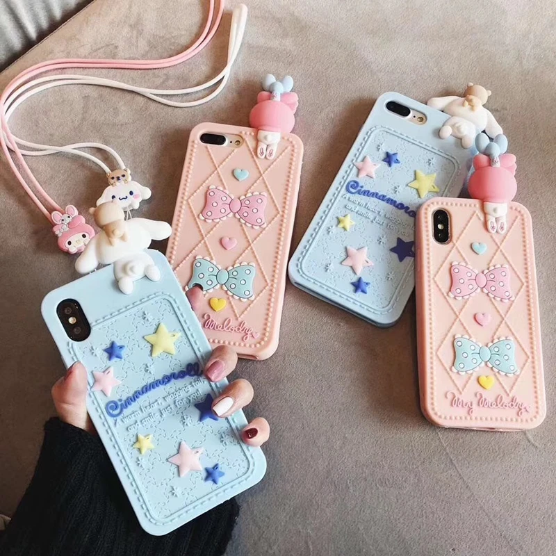 

Love Japan 3D lanyard Cute doll Cartoon animal cat My Melody Silicone Case for iphone 7 8 6s plus XR X XS MAX luxury pink cover