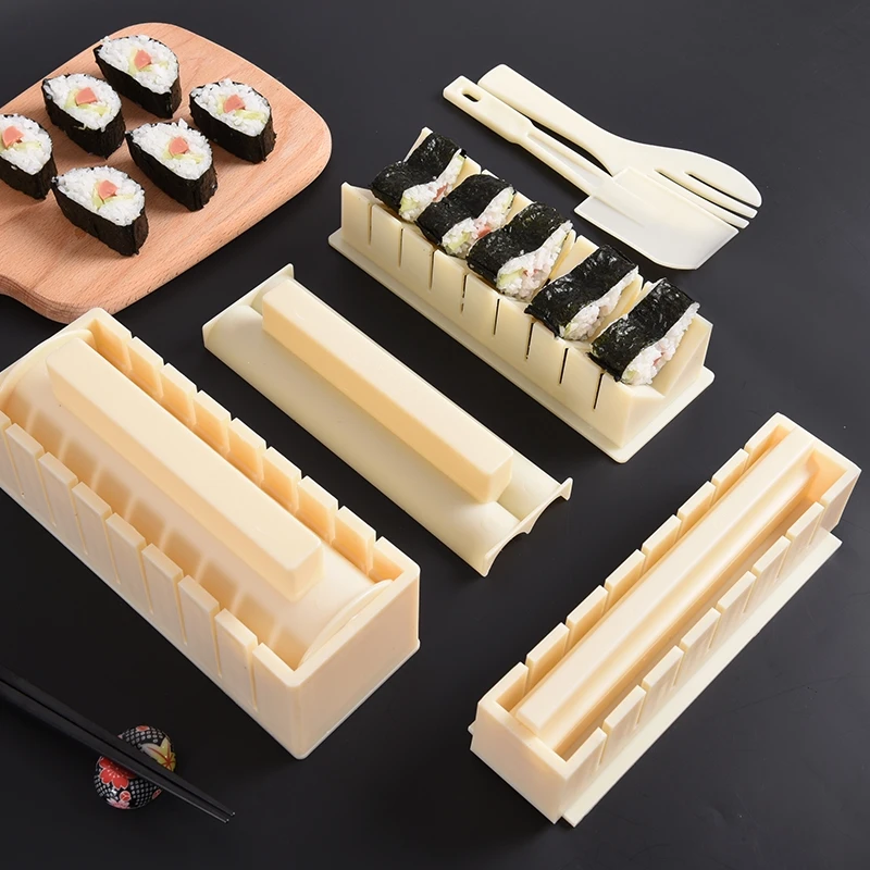 https://ae01.alicdn.com/kf/H2728900a95e6498db3602d2c71480eaaY/10Pcs-Set-Sushi-Maker-Equipment-Kit-Japanese-Rice-Ball-Cake-Roll-Mold-Sushi-Multifunctional-Mould-Making.jpg