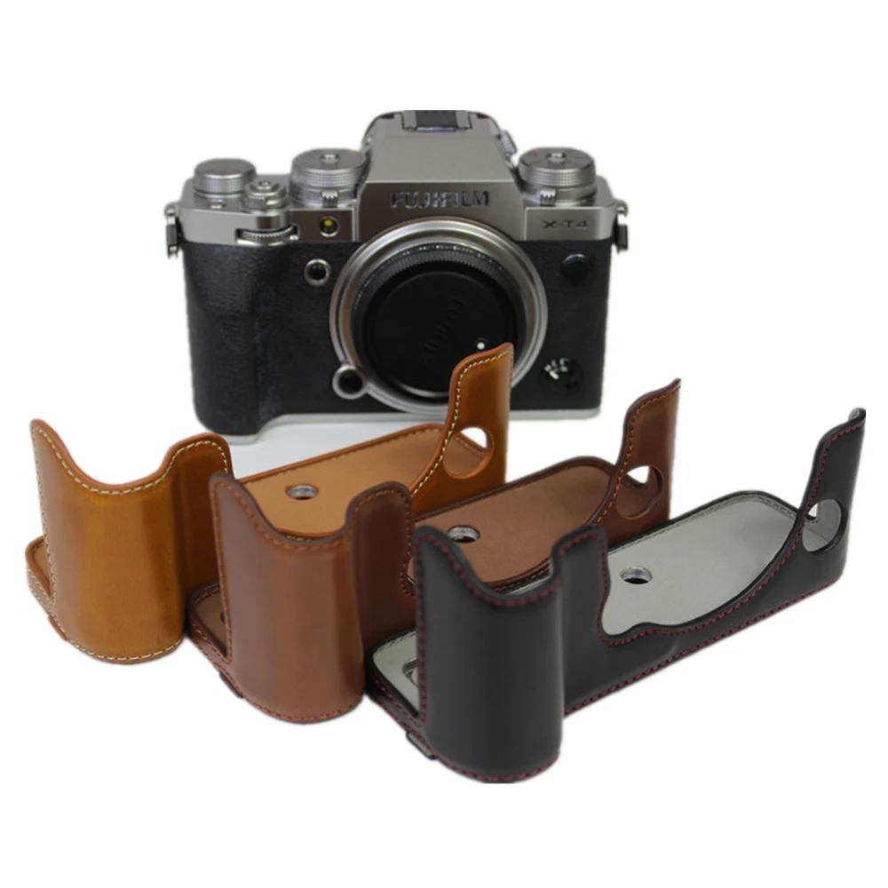XT4 Camera Bag PU Leather Half Body Set Cover For Fujifilm FUJI X-T4 Bottom Case With Battery Opening | Электроника