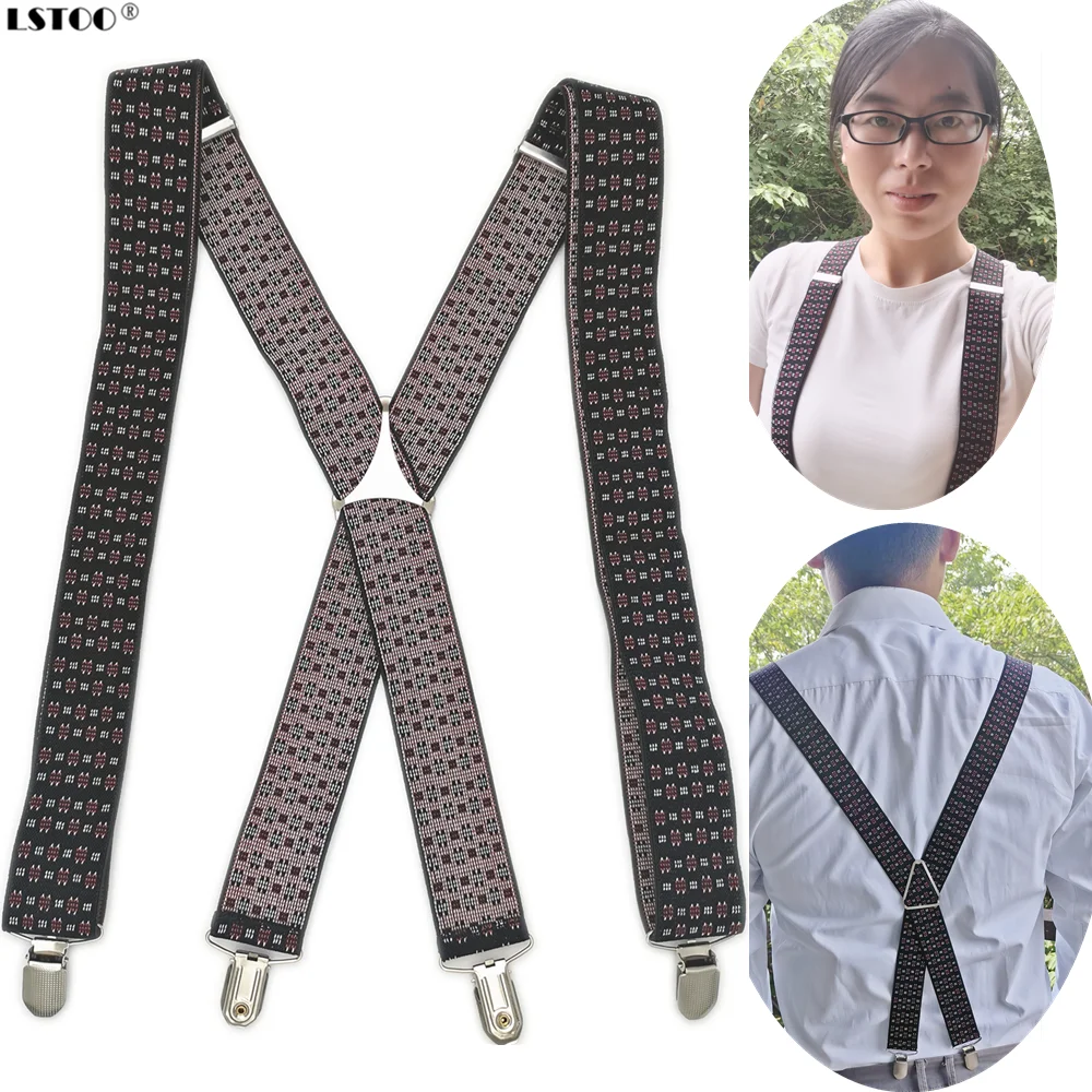 

Plus Size Fashion Adult Men's suspenders Metal 4 Clips Braces Women 3.5cm Wide Elastic Floral Print Wedding Suspenders Men