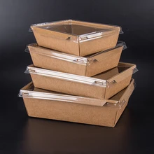 50pcs Kraft paper lunch box disposable takeaway square food fast takeaway packaging cups sushi salad fruit container with lid