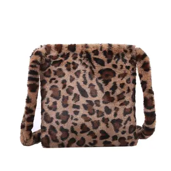

Fashion Leopard Print Crossbody Handbag Women Plush Soft Casual Shoulder Messenger Shopping Bag
