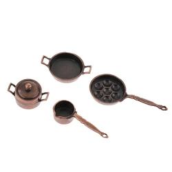 1/12 Dollhouse Miniature Kitchen Cookware 5PCS Metal Pots Pans Furniture Model Ornaments Accessory