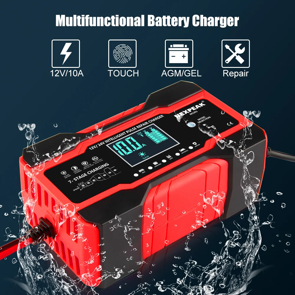 Chargeur de batterie de voiture à affichage numérique, support entièrement  automatique, batterie au plomb sèche, réparation d'impulsions, 12V, 10A,  24V, 5A - AliExpress