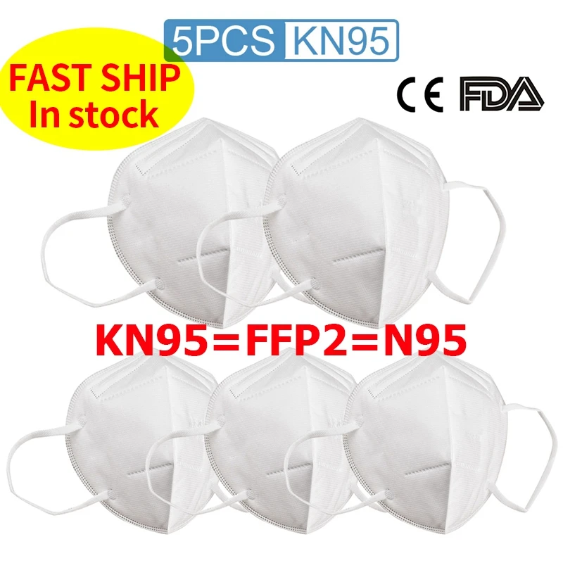 

5PCS Masks Disposable KN95 Mask FFP2 Protective Mask Safety Breathable Masks for Dust N95 Protection with Elastic Ear Loops Hot