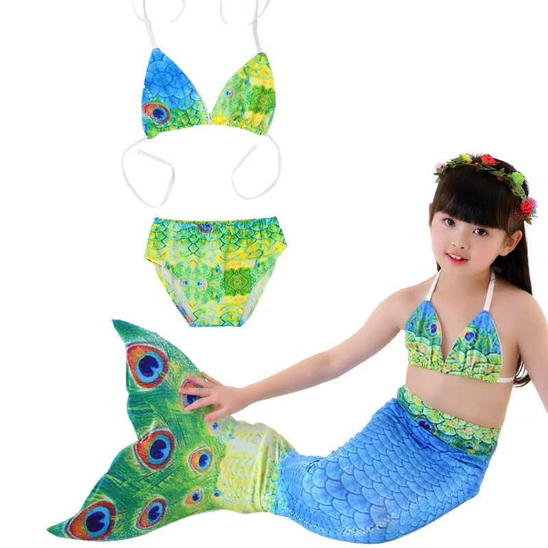 Купальный костюм русалки из 3 предметов для девочек, комплект бикини, купальный костюм для От 2 до 10 лет - Цвет: 006-G