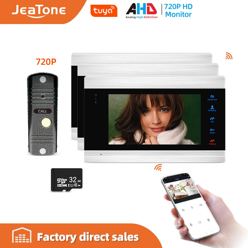 JeaTone 7 ''Wi Fi Tuya Smart IP видео домофон с AHD 1.0MP проводной дверной звонок камера