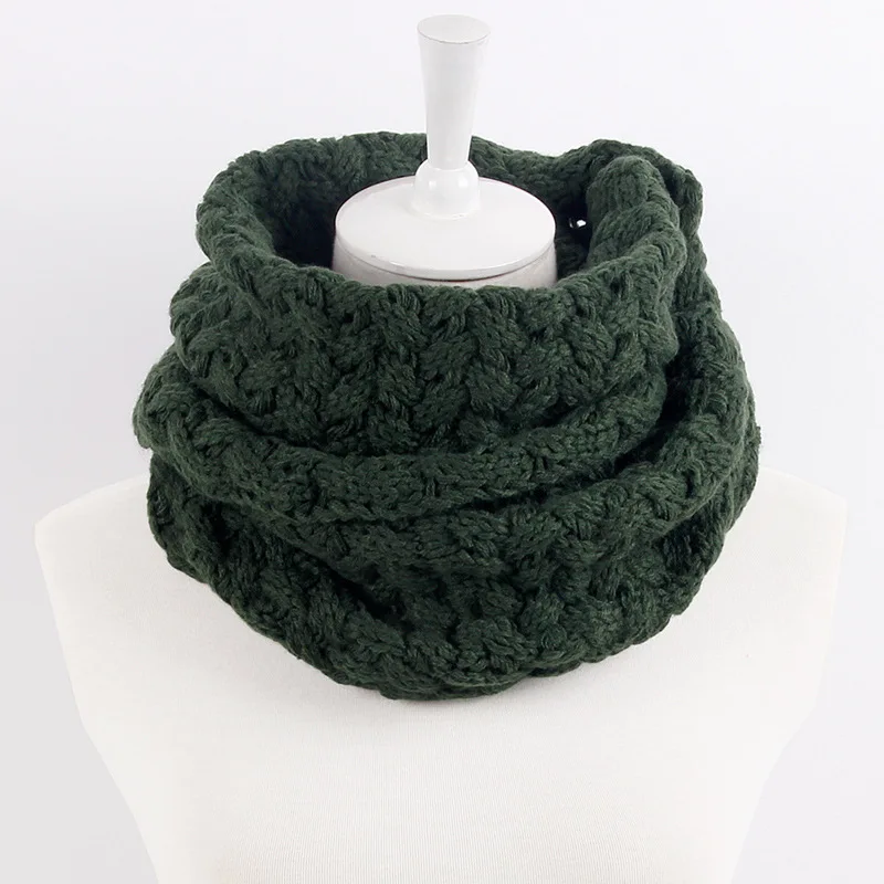Осенне-зимний теплый Женский вязаный шарф-хомут с двумя кругами, длинный шарф, шаль для девочек, кольцевой воротник, шейный платок - Цвет: green scarf