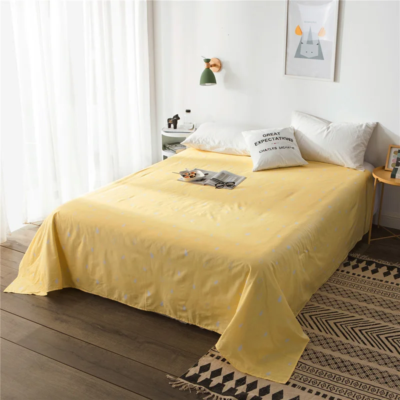 Fashion brief style printed yellow cotton bed sheet hotel diagonal queen king size flatsheet home bed linen free shipping